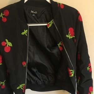 Satin cherry bomber jacket